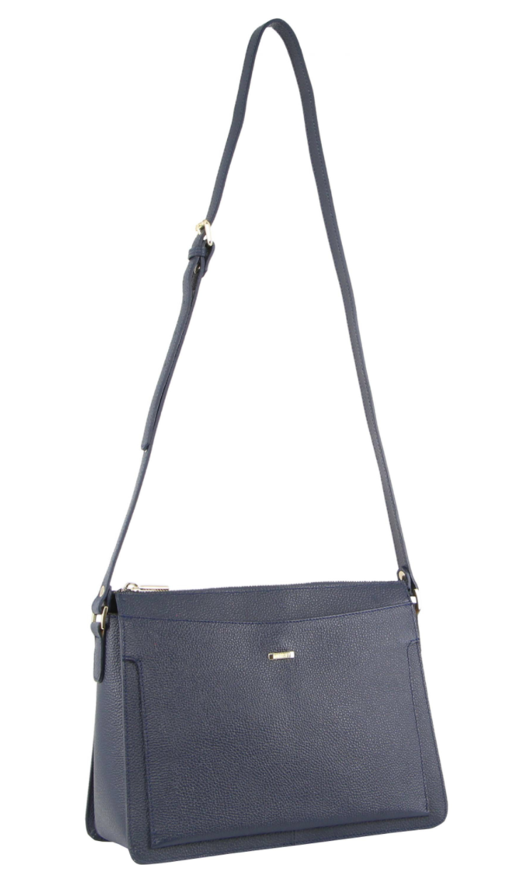 Morrissey Italian Structured Leather Cross Body Handbag Tote Bag (MO3162) - Navy 3