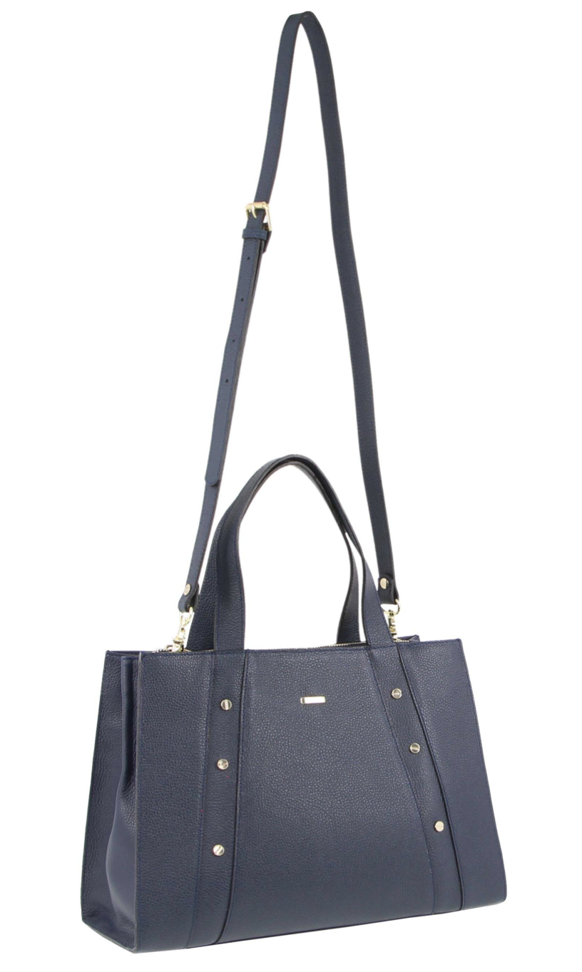 Morrissey Italian Womens Structured Leather Bag Tote Handbag Messenger - Navy 3