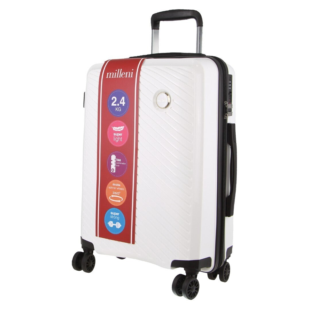 Pierre Cardin Inspired Milleni Cabin Luggage Bag Travel Carry On Suitcase 54cm (39L) - White 4