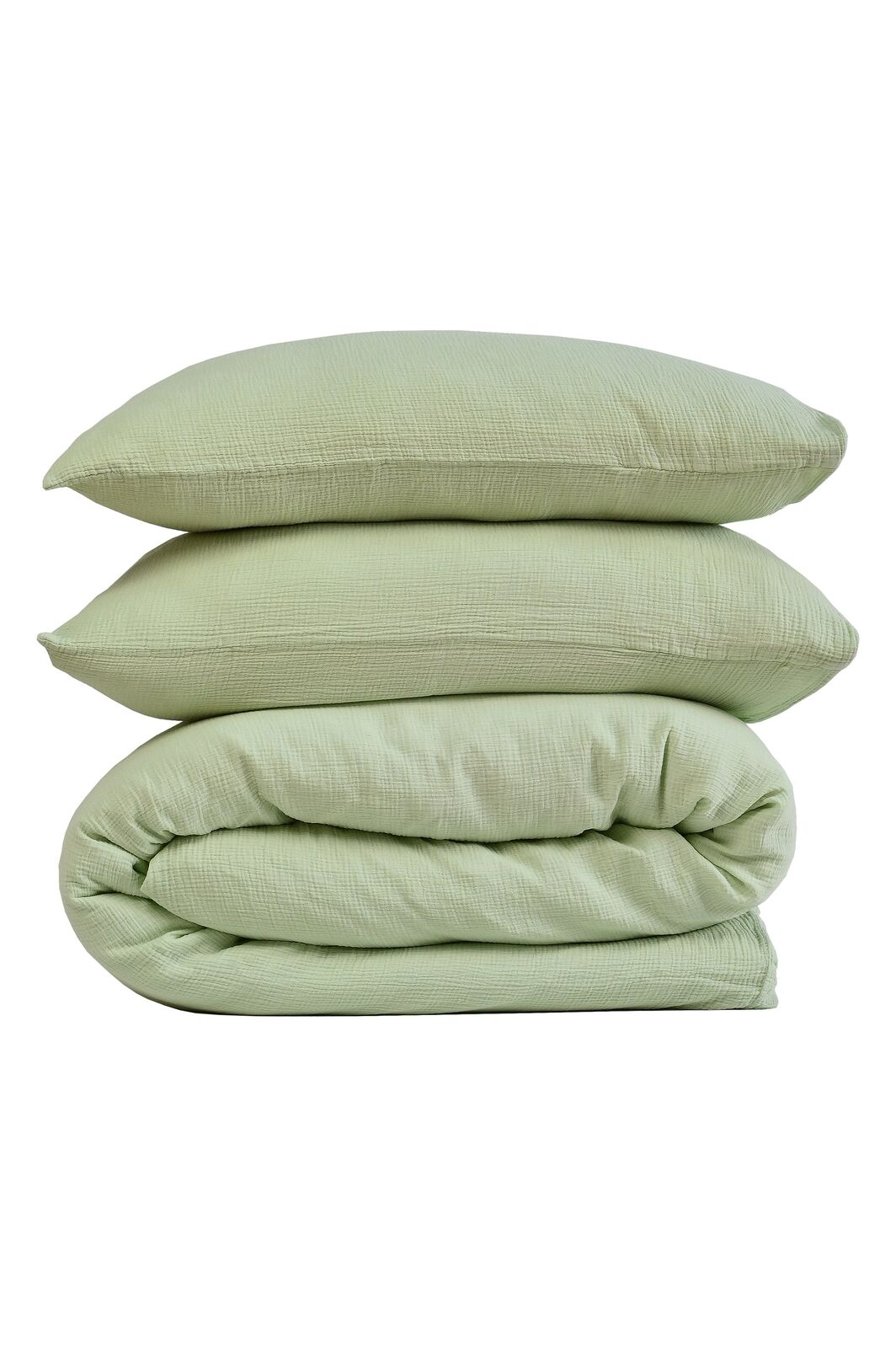 100% Cotton Muslin Duvet Quilt Cover Set w/ 2 Pillow Cases in Pastel Green - Super King 3