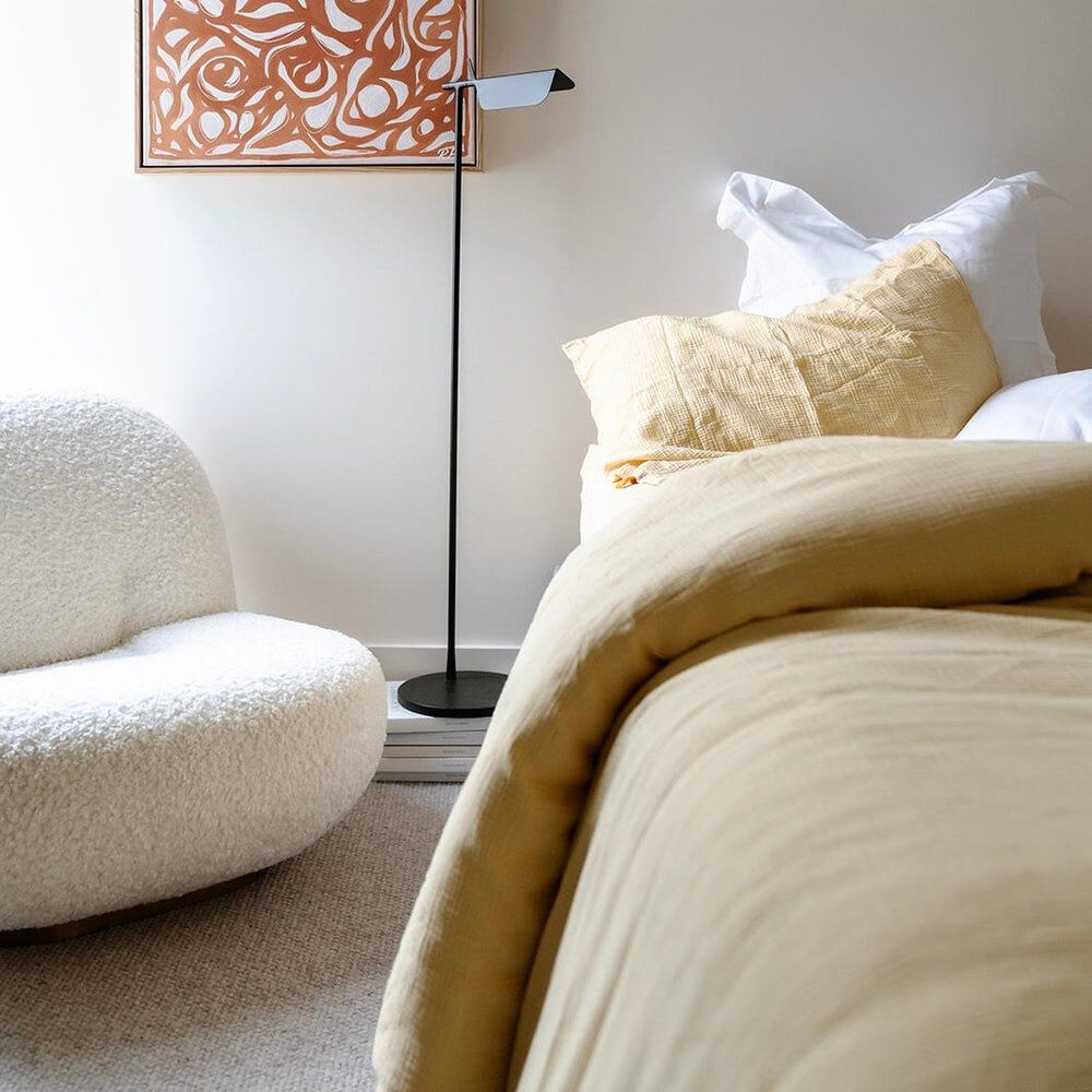 100% Cotton Muslin Duvet Quilt Cover Set w/ 2 Pillow Cases in Yellow - Double 4