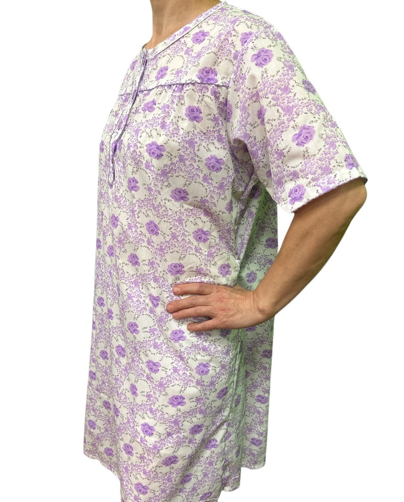 Womens 100% Cotton Short Sleeve Nightie Gown Night Sleepwear Pyjamas PJ Pajamas - Lilac - 18 4