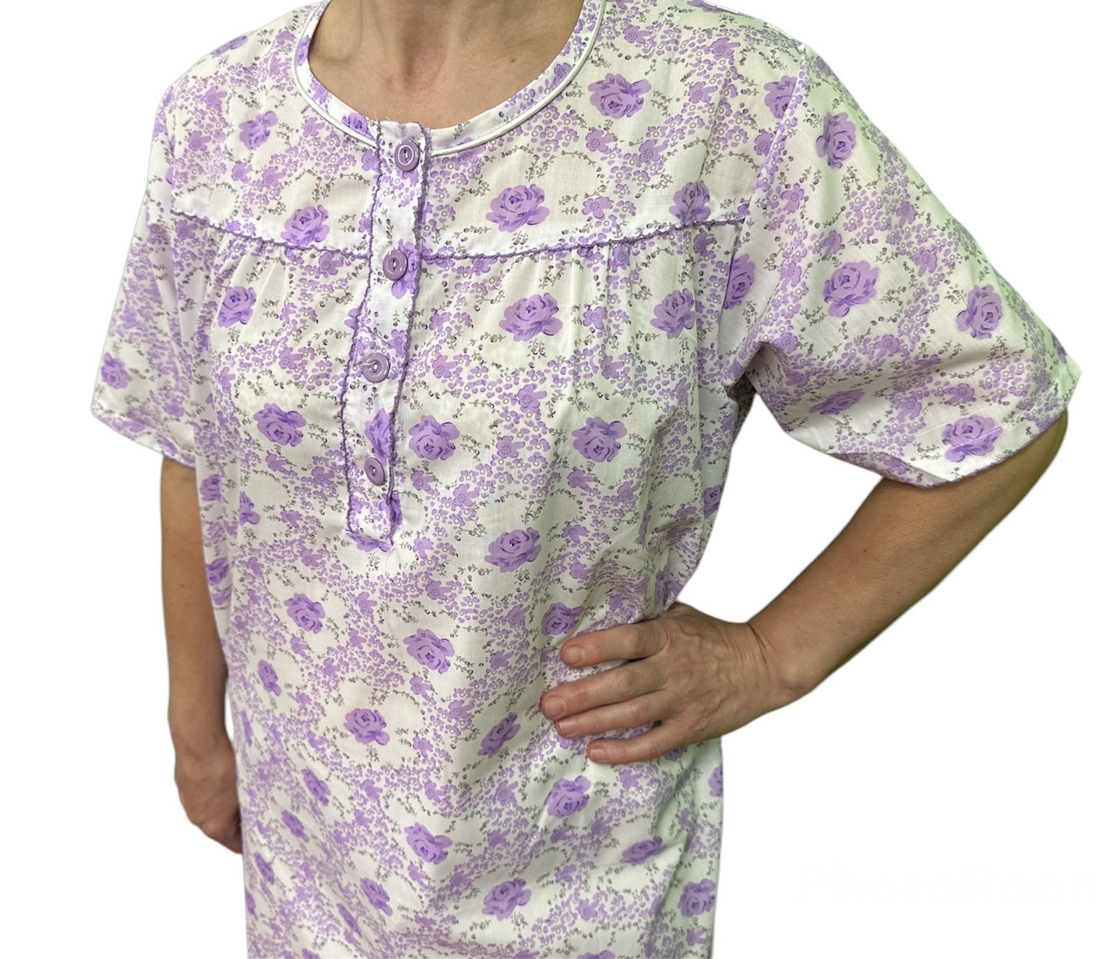Womens 100% Cotton Short Sleeve Nightie Gown Night Sleepwear Pyjamas PJ Pajamas - Lilac - 22 6