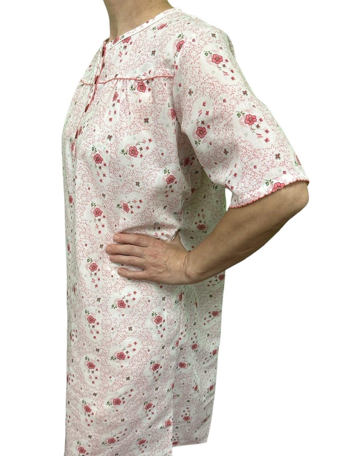 Womens 100% Cotton Short Sleeve Nightie Gown Night Sleepwear Pyjamas PJ Pajamas - Pink - 22 4