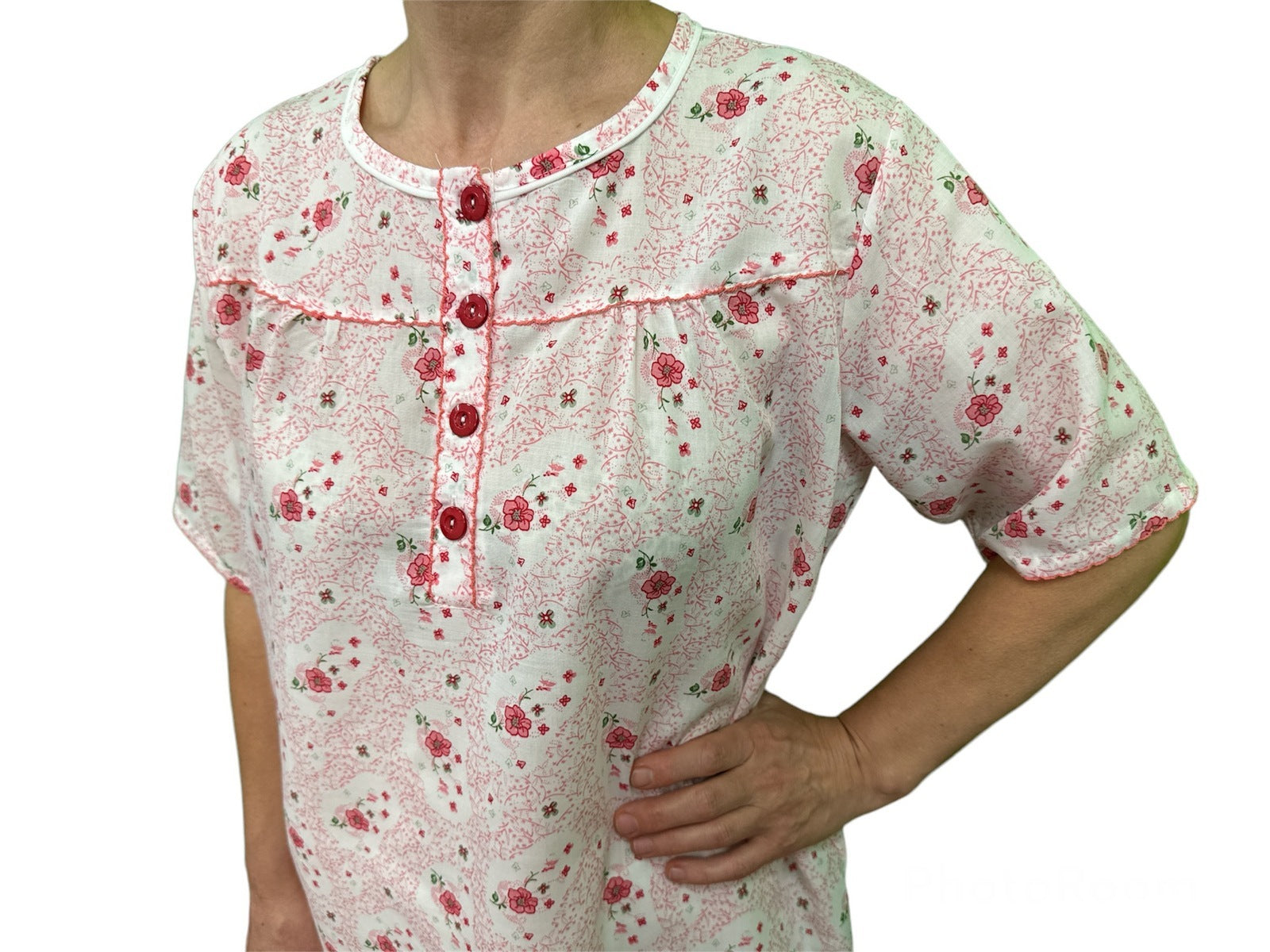 Womens 100% Cotton Short Sleeve Nightie Gown Night Sleepwear Pyjamas PJ Pajamas - Pink - 22 6