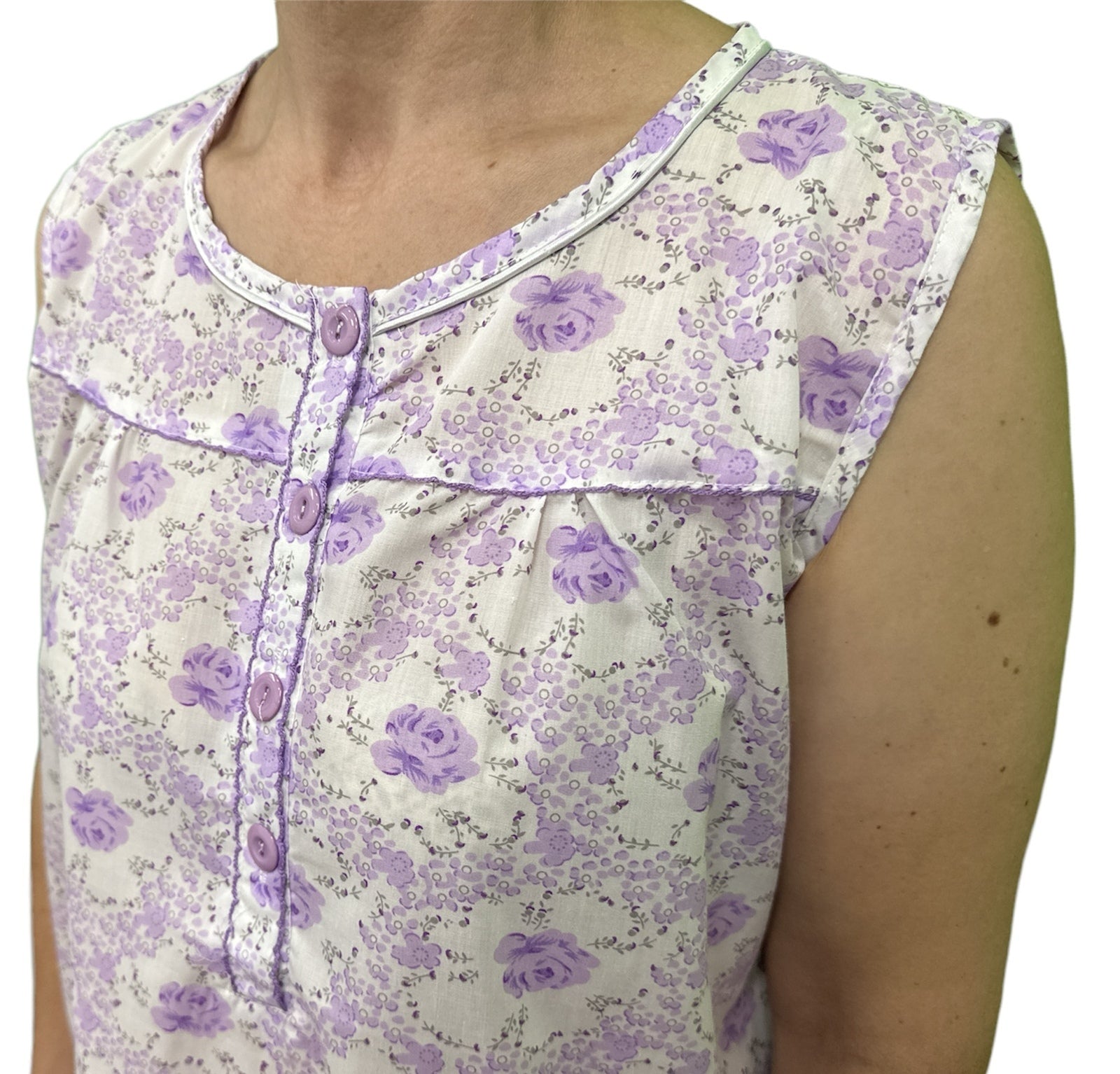 Womens 100% Cotton Sleeveless Nightie Gown Night Dress Pyjamas PJ Pajamas Sleep - Lilac - 16 6
