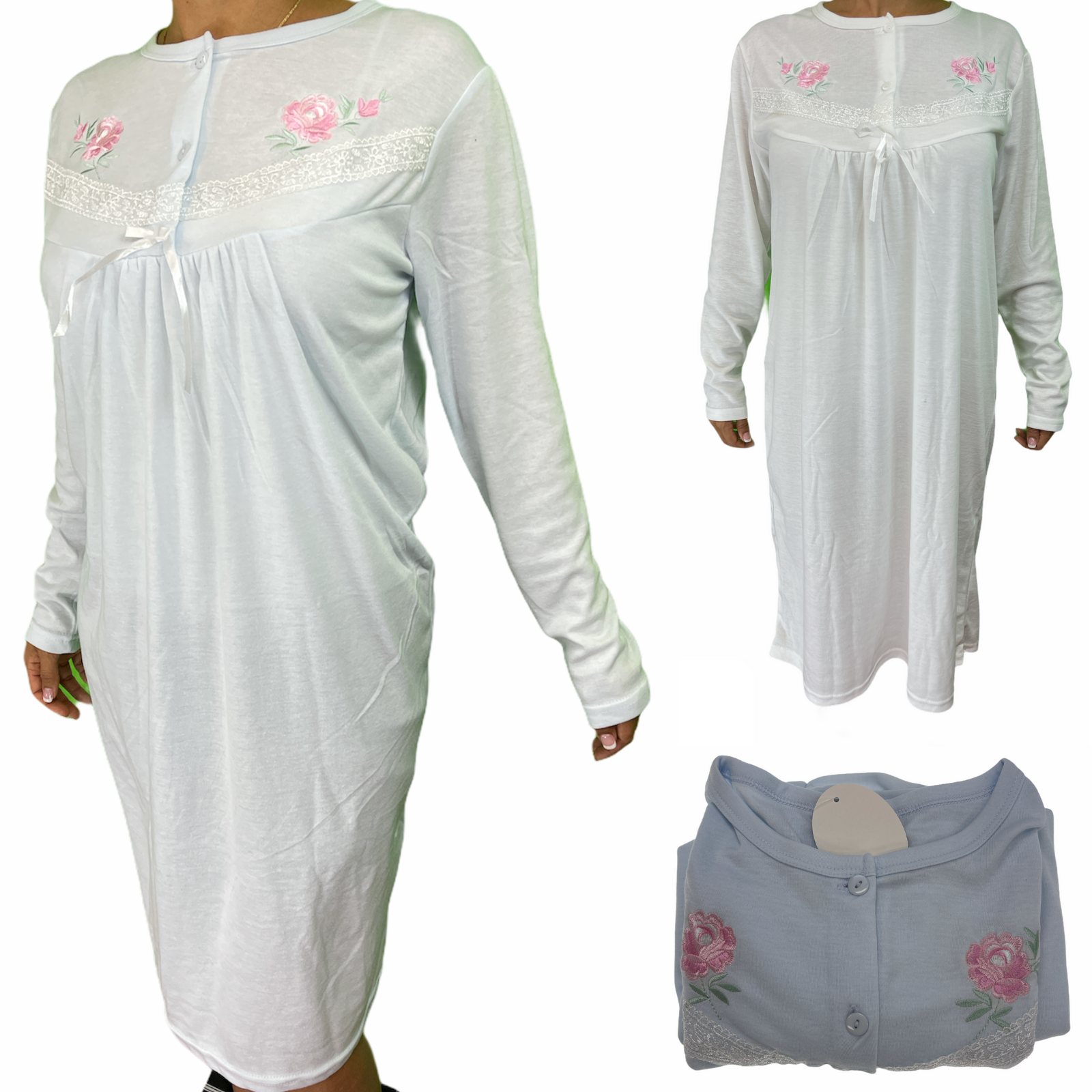 Womens Ladies Cotton Nightie Night Gown Pajamas Pyjamas Sleepwear PJ - White - 18 5