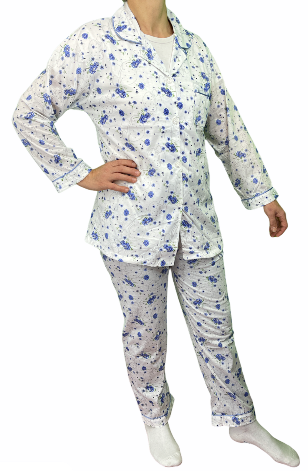 Womens PYJAMAS PJs Set Pajamas Ladies Cotton PJ Womens Long Sleeve Sleepwear - Blue - 14 4