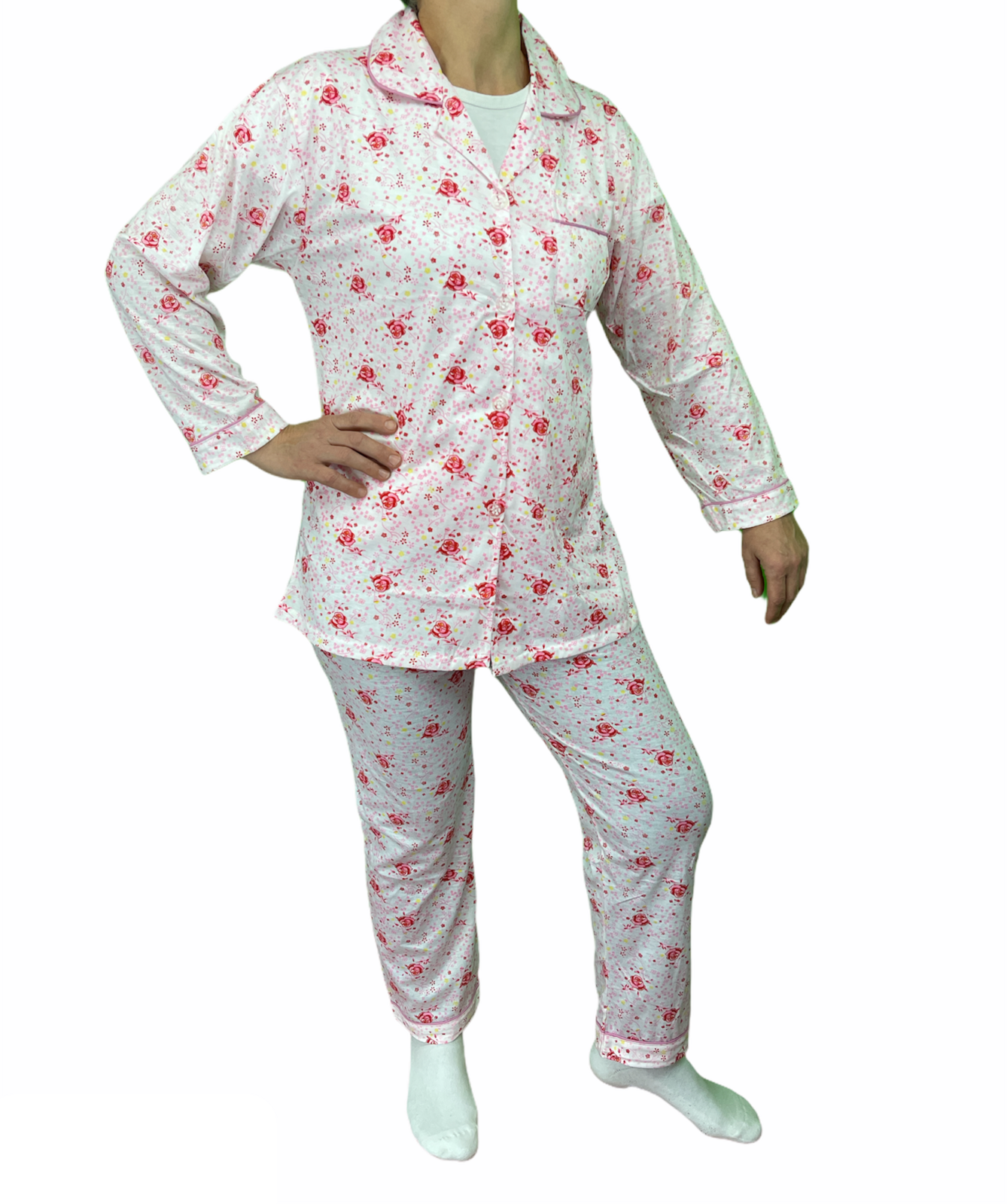 Womens PYJAMAS PJs Set Pajamas Ladies Cotton PJ Womens Long Sleeve Sleepwear - Pink - 14 4