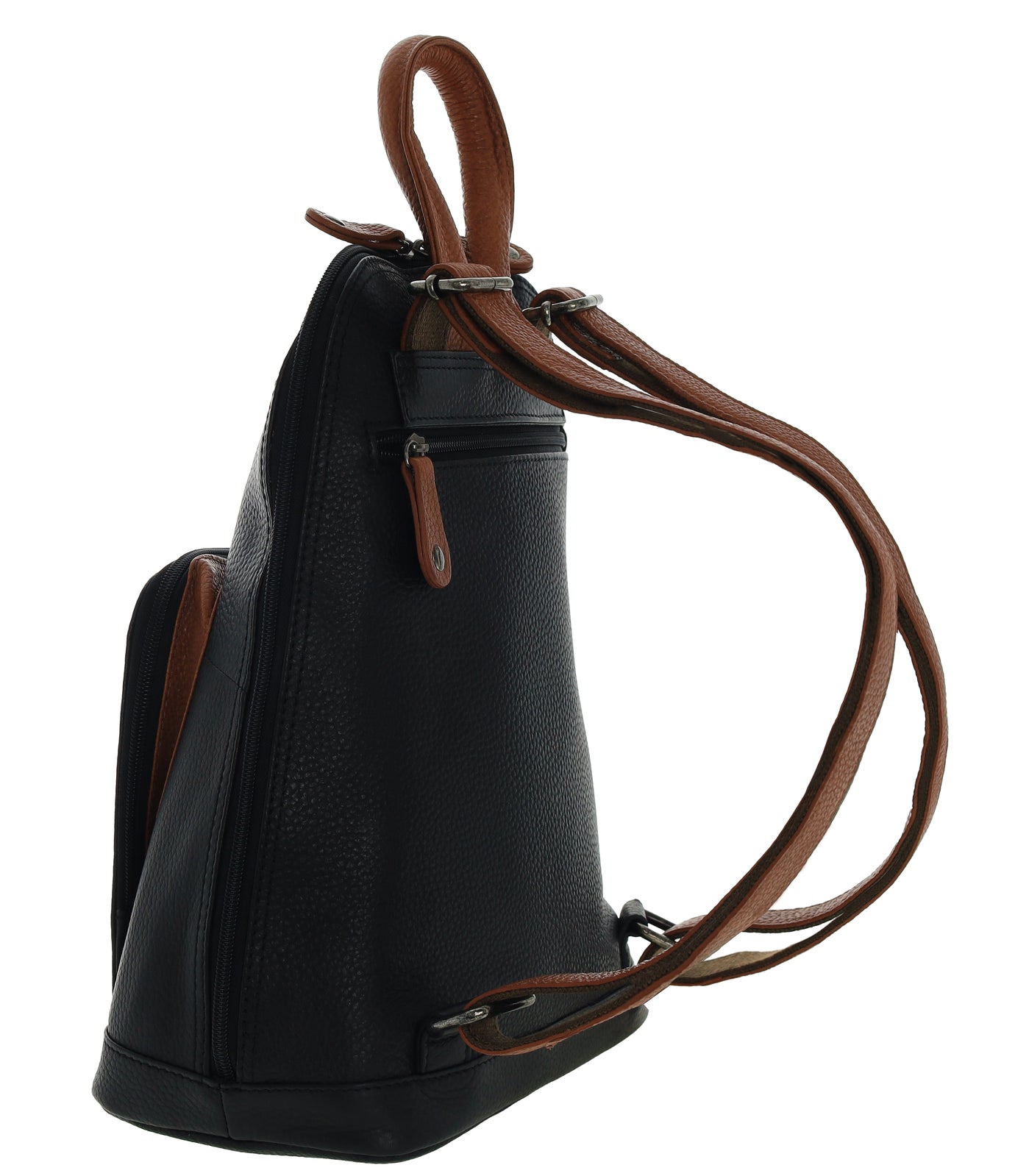 Milleni Genuine Italian Leather Soft Nappa Leather Backpack Bag Travel - Black/Cognac 4