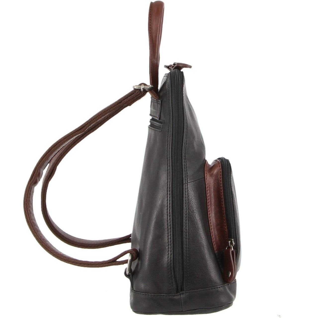 Milleni Womens Bag Italian Leather Soft Nappa Leather Backpack Travel - Black/Chestnut 4