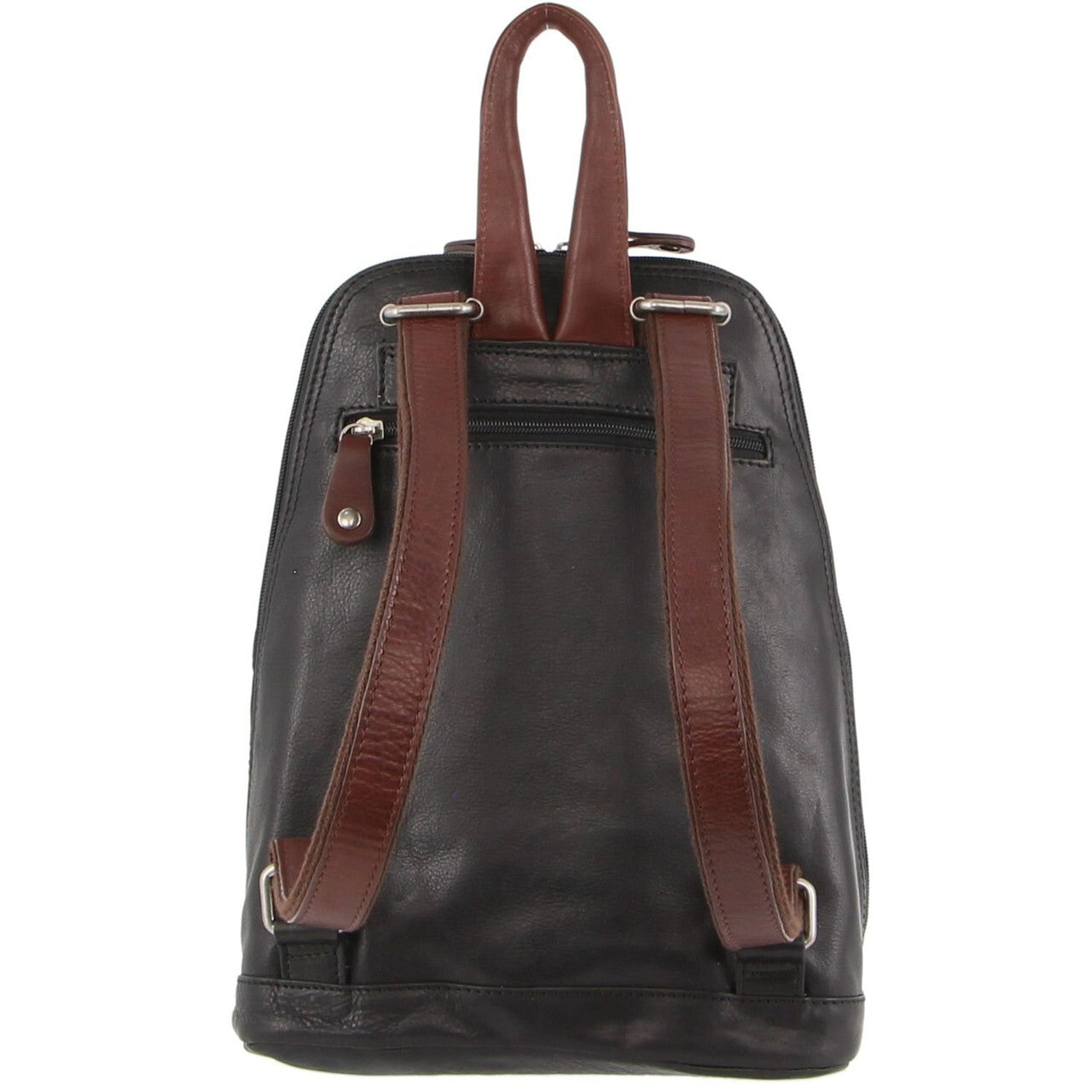 Milleni Womens Bag Italian Leather Soft Nappa Leather Backpack Travel - Black/Chestnut 5