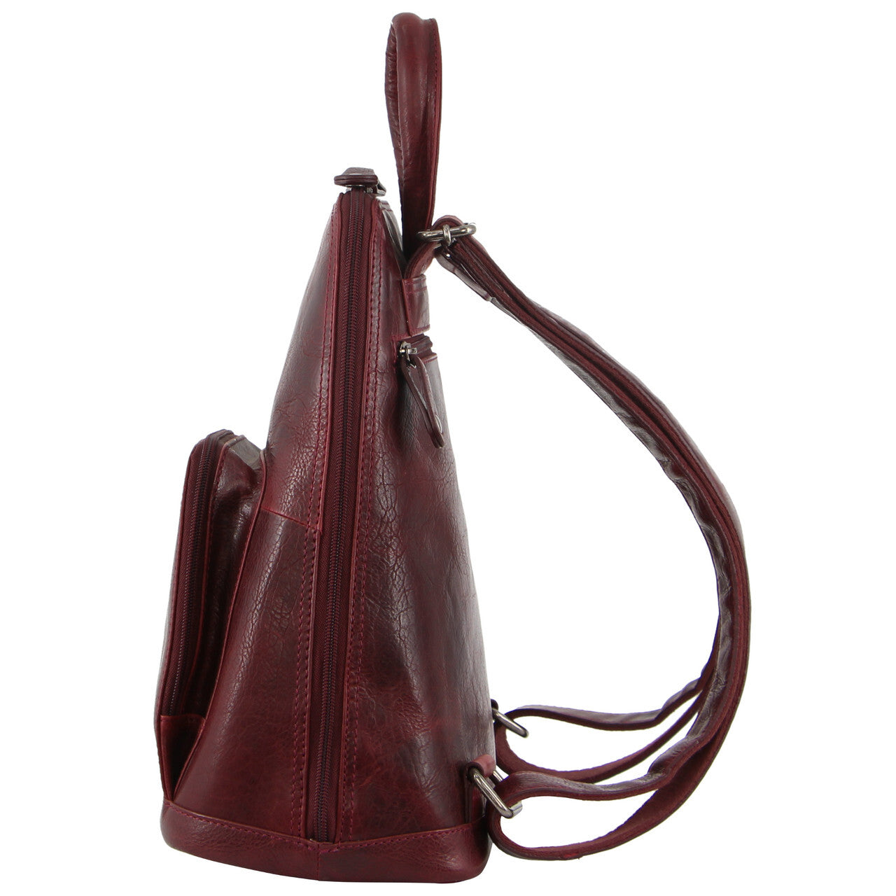 Milleni Womens Twin Zip Backpack Nappa Italian Leather Bag Travel - Cherry 3