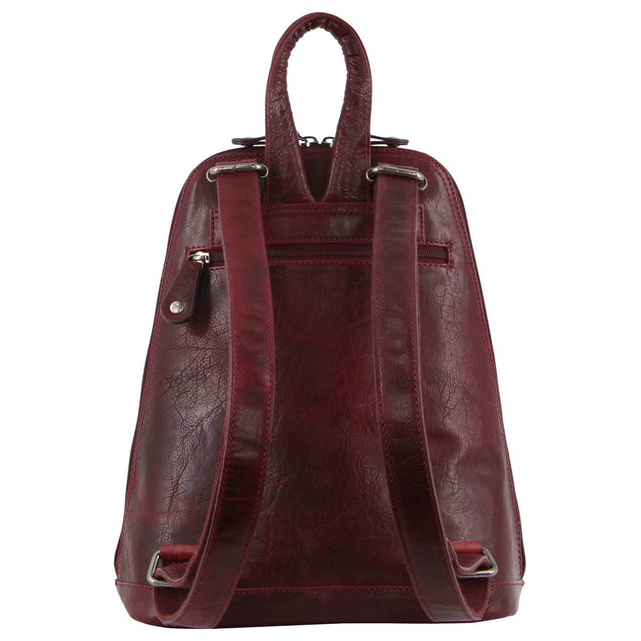 Milleni Womens Twin Zip Backpack Nappa Italian Leather Bag Travel - Cherry 4