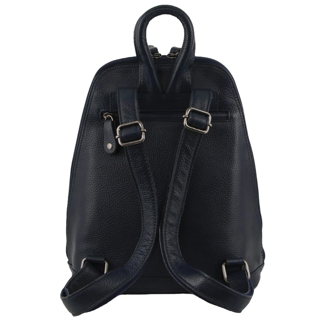 Milleni Womens Twin Zip Backpack Nappa Italian Leather Travel Bag - Navy 4