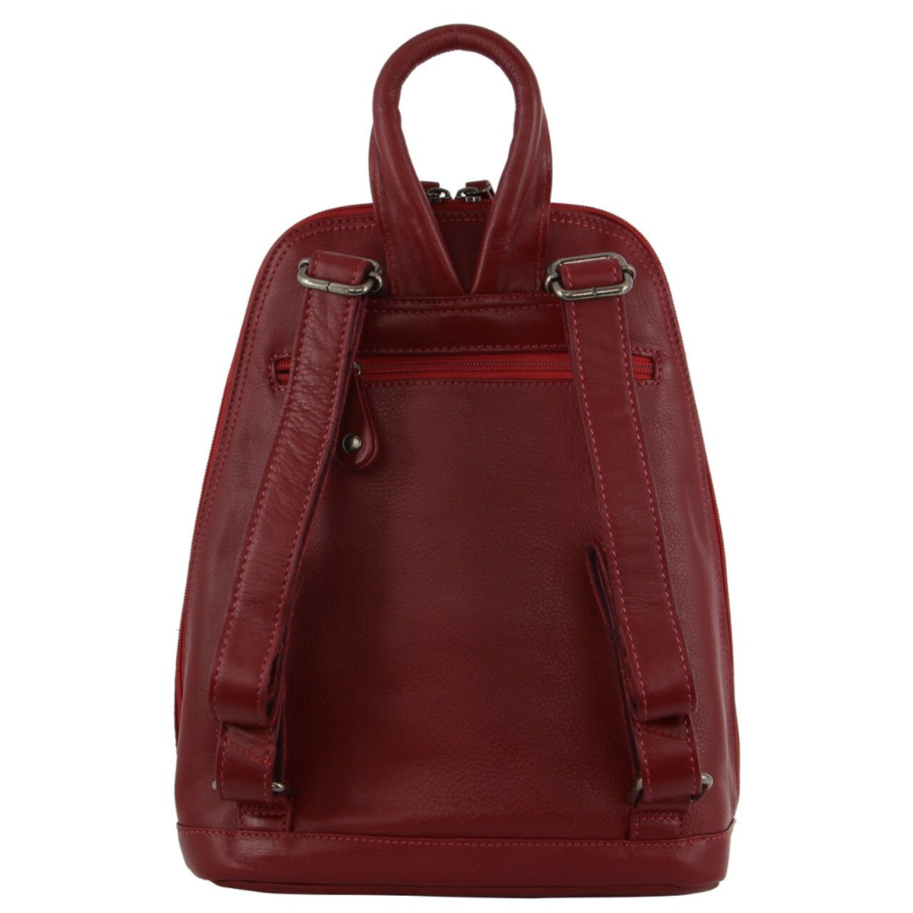 Milleni Womens Twin Zip Backpack Nappa Italian Leather Bag Travel - Red 4