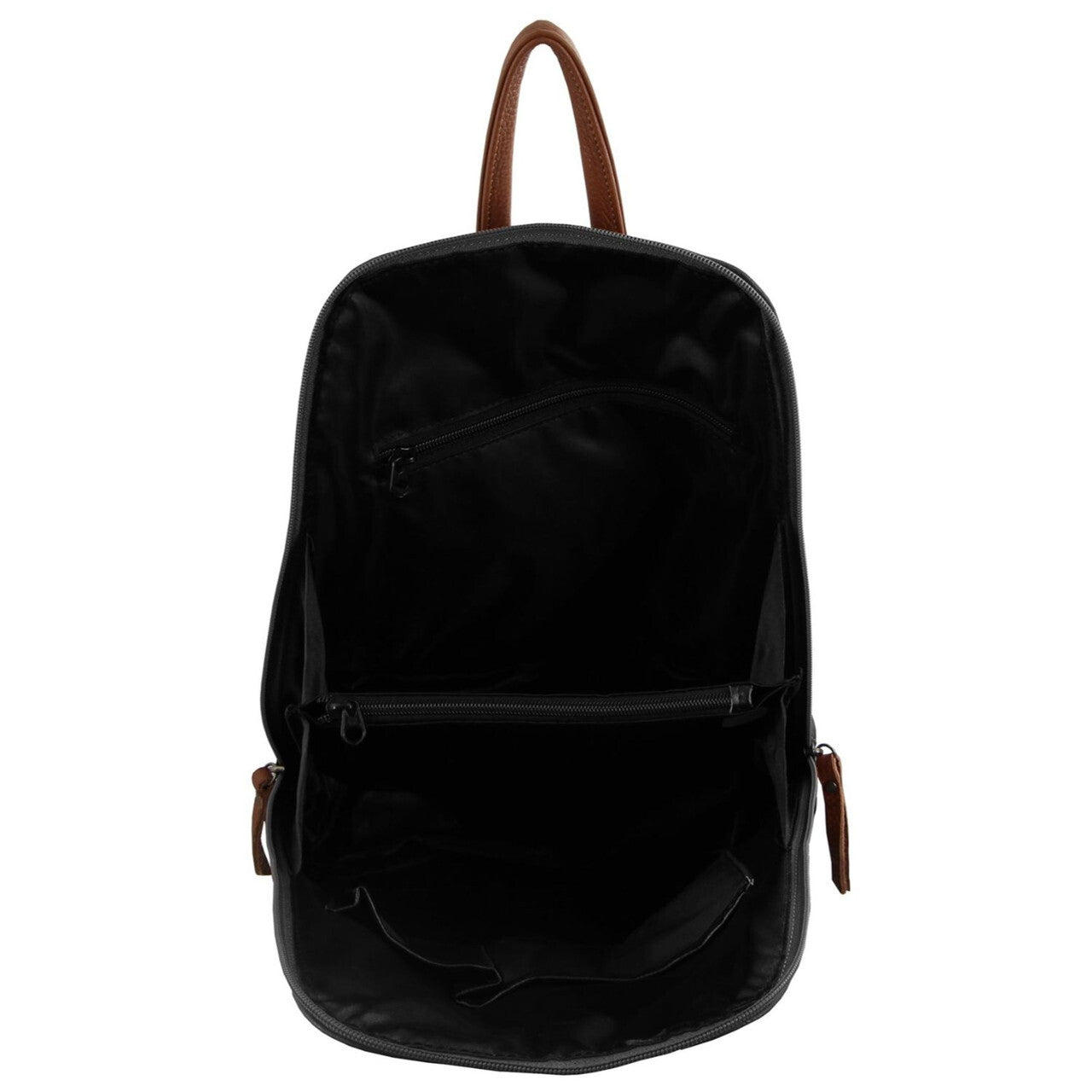 Milleni Ladies Genuine Italian Leather Backpack Bag Twin Zip - Black/Chestnut 4