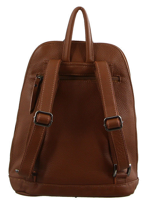 Milleni Ladies Genuine Italian Leather Backpack Bag Twin Zip - Cognac 3