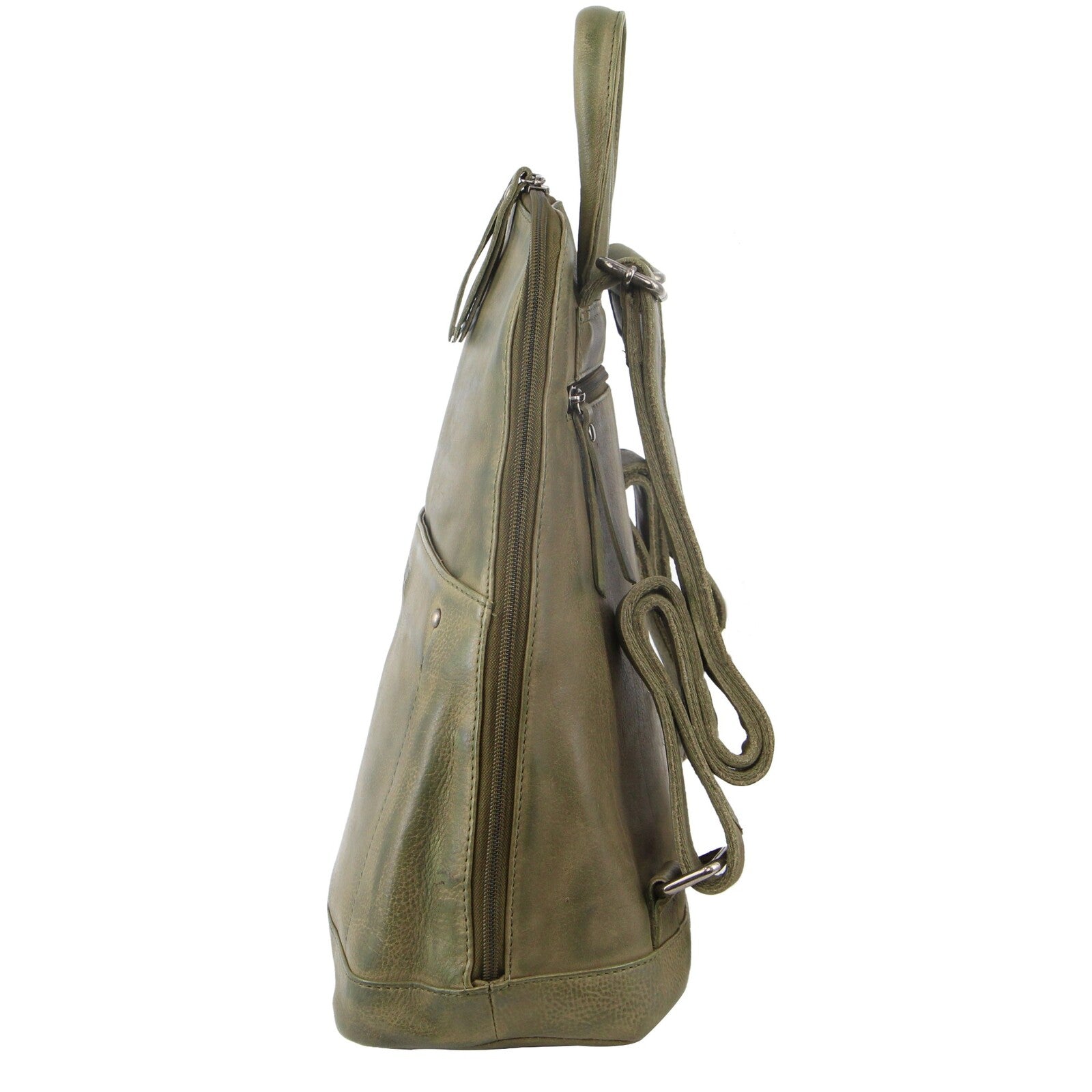 Milleni Ladies Genuine Italian Leather Backpack Bag Twin Zip - Olive 3