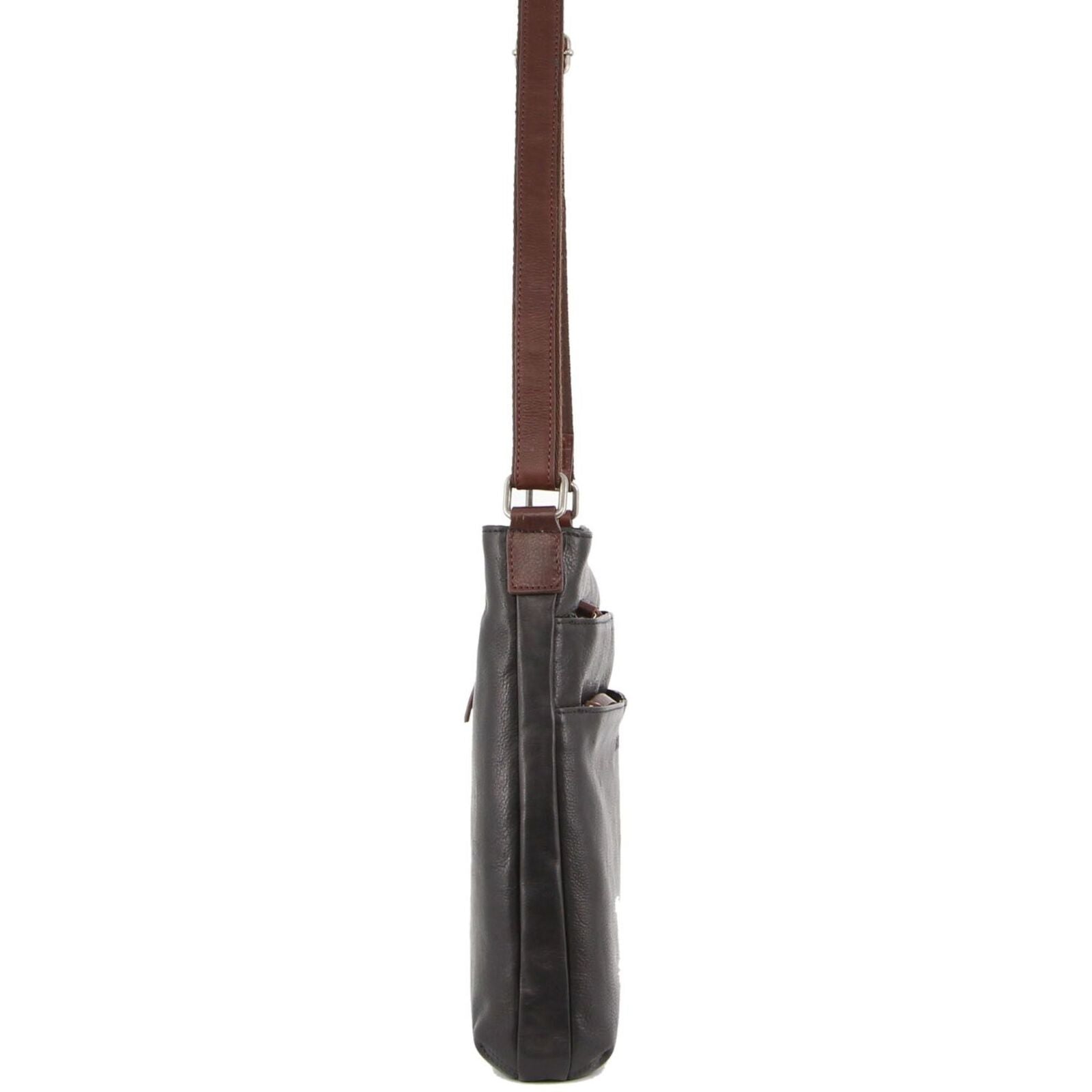 Milleni Womens Italian Leather Bag Soft Nappa Leather Cross-Body Travel - Black/Chestnut 3