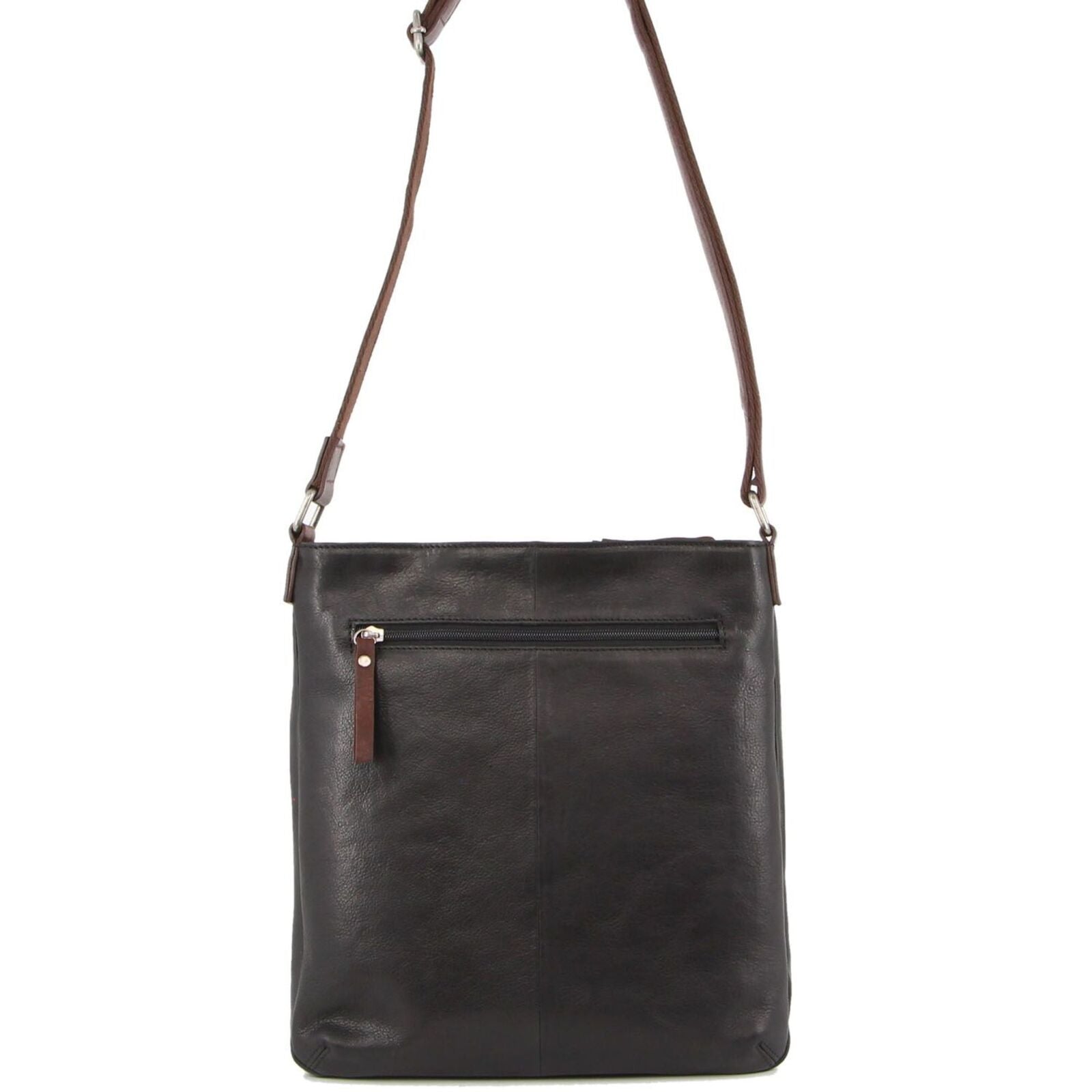 Milleni Womens Italian Leather Bag Soft Nappa Leather Cross-Body Travel - Black/Chestnut 4