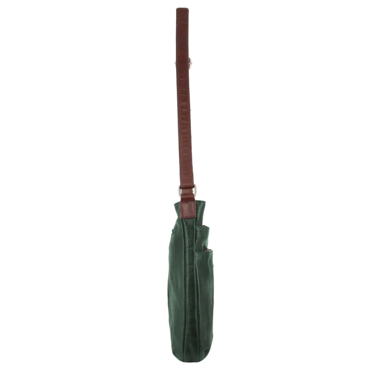 Milleni Ladies Nappa Leather Zip Closure Cross Body Bag Travel - Emerald/Chestnut 3