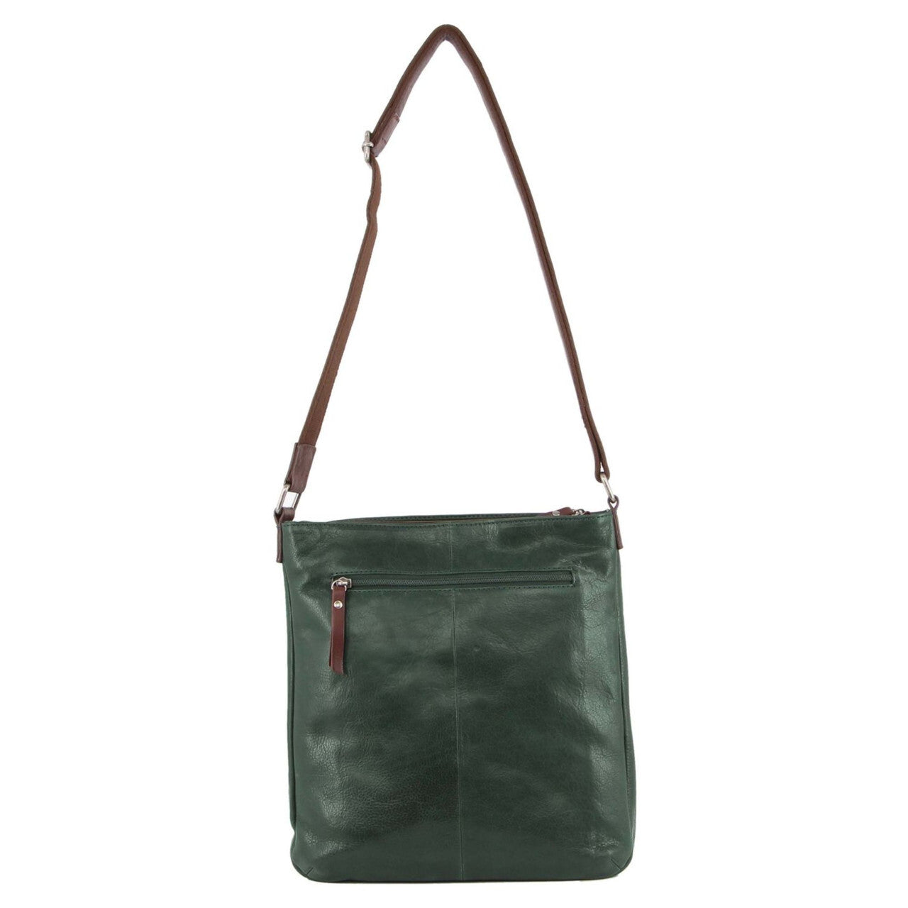 Milleni Ladies Nappa Leather Zip Closure Cross Body Bag Travel - Emerald/Chestnut 4