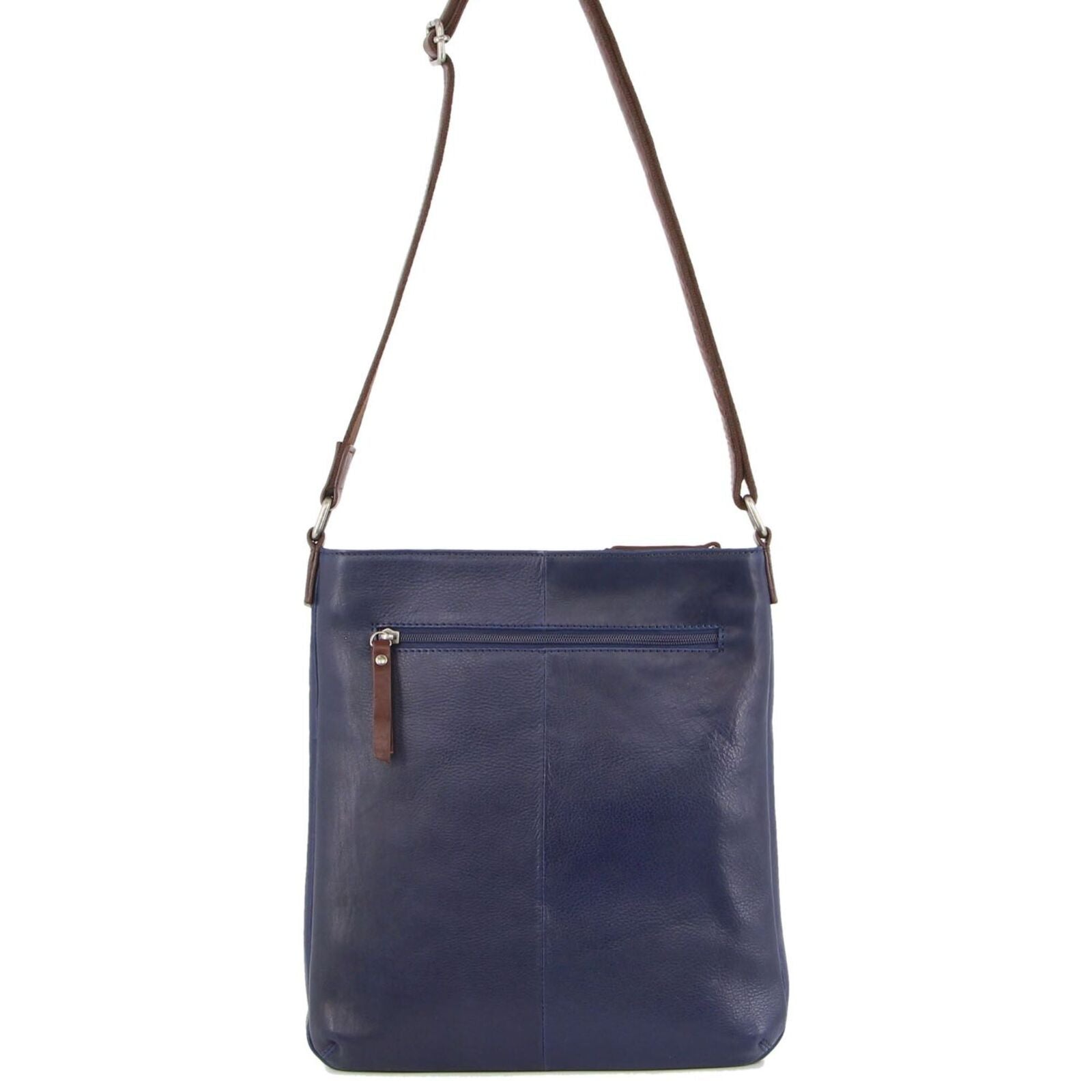 Milleni Womens Italian Leather Bag Soft Nappa Leather Cross-Body Travel - Indigo/Chestnut 3