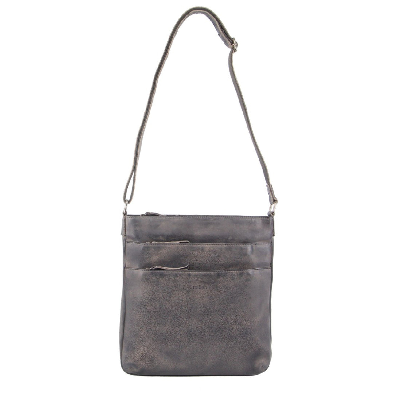 Milleni Ladies Nappa Leather Zip Closure Cross Body Bag Travel - Slate 3