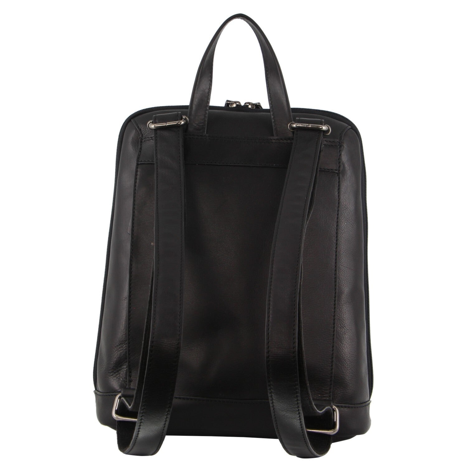 Milleni Ladies Nappa Leather Bag Twin Zip Backpack w/ Zipped Pocket - Black 3