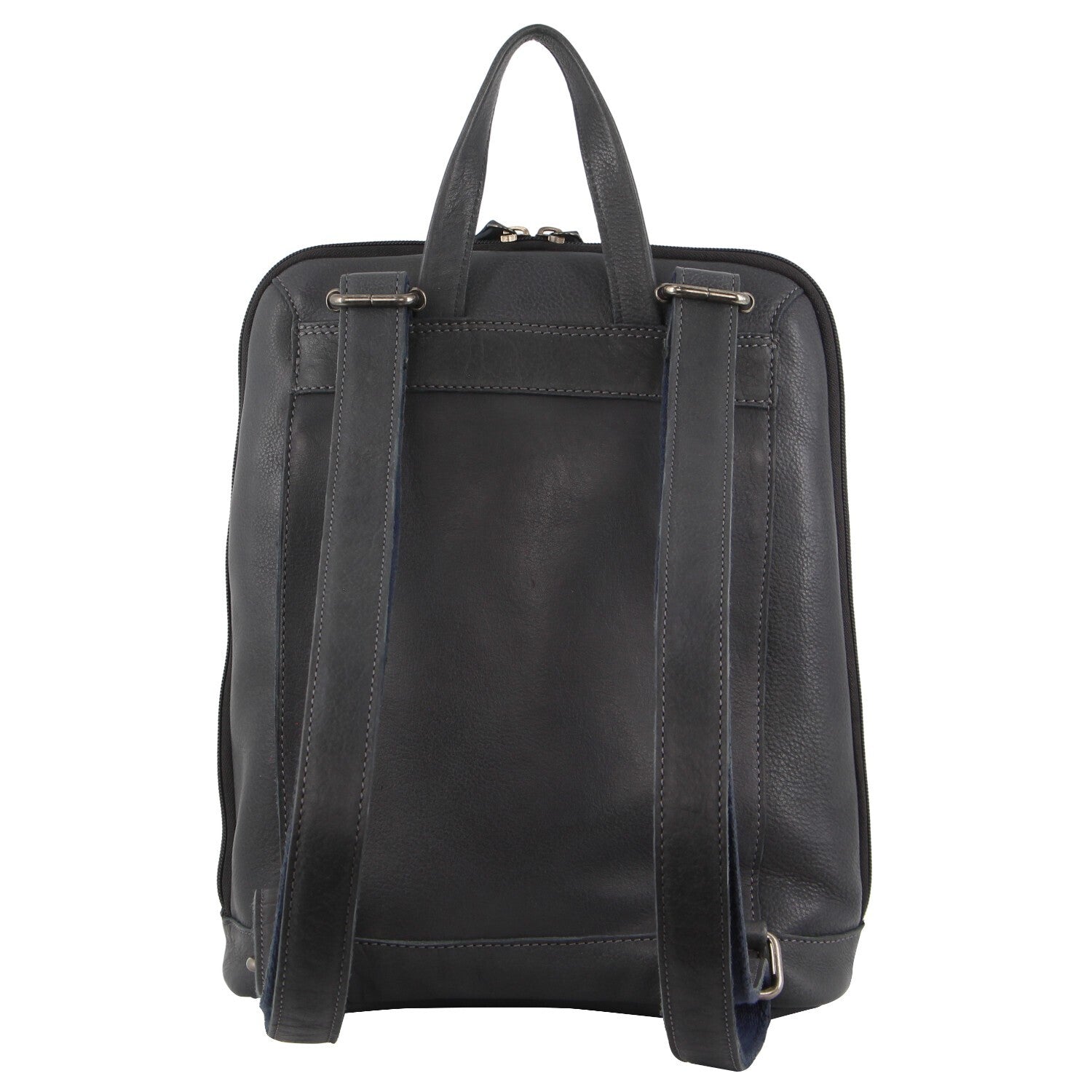 Milleni Ladies Nappa Leather Bag Twin Zip Backpack w/ Zipped Pocket - Teal 4