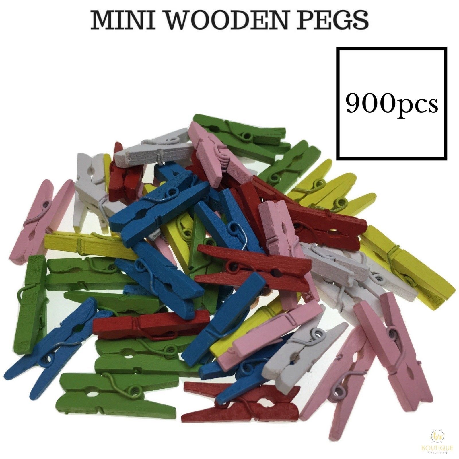 900pcs MINI WOODEN PEGS Natural Craft Baby Shower Clothes Pin Scrapbook 35mm 5