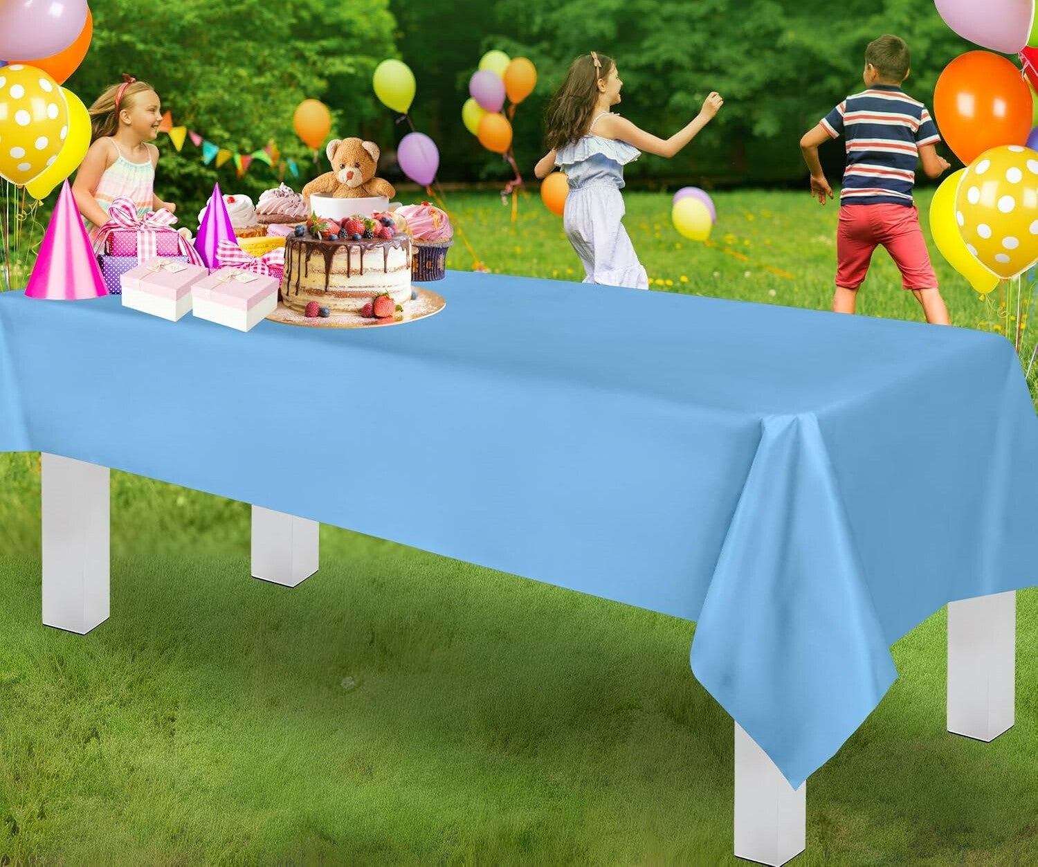 Table Cloth Cover Reusable & Washable Xmas Party 137cm x 274cm (54"x108") in Sky Blue 3