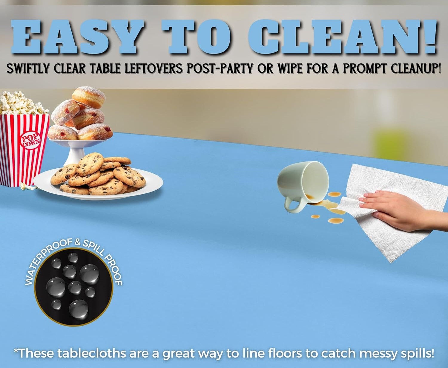 Table Cloth Cover Reusable & Washable Xmas Party 137cm x 274cm (54"x108") in Sky Blue 5