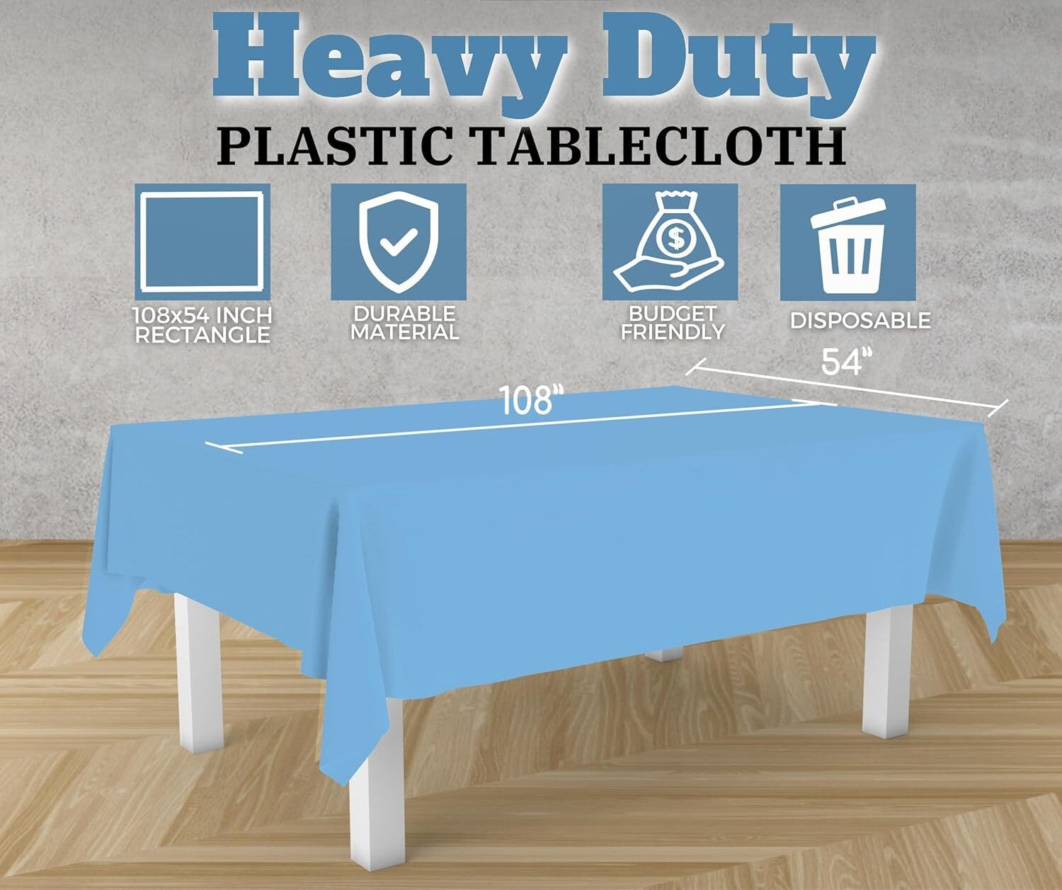 Table Cloth Cover Reusable & Washable Xmas Party 137cm x 274cm (54"x108") in Sky Blue 6