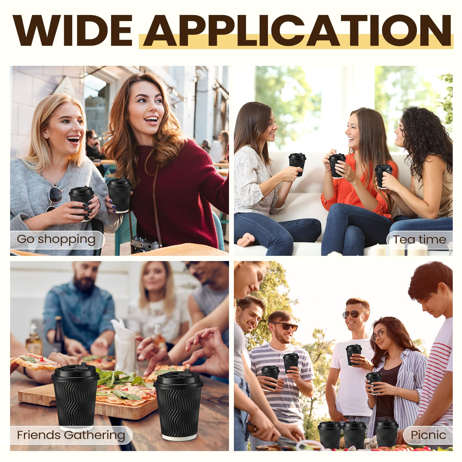 360x Triple Wall Paper Coffee Cups w/Lids (8oz) Disposable Takeaway Bulk in Black 3