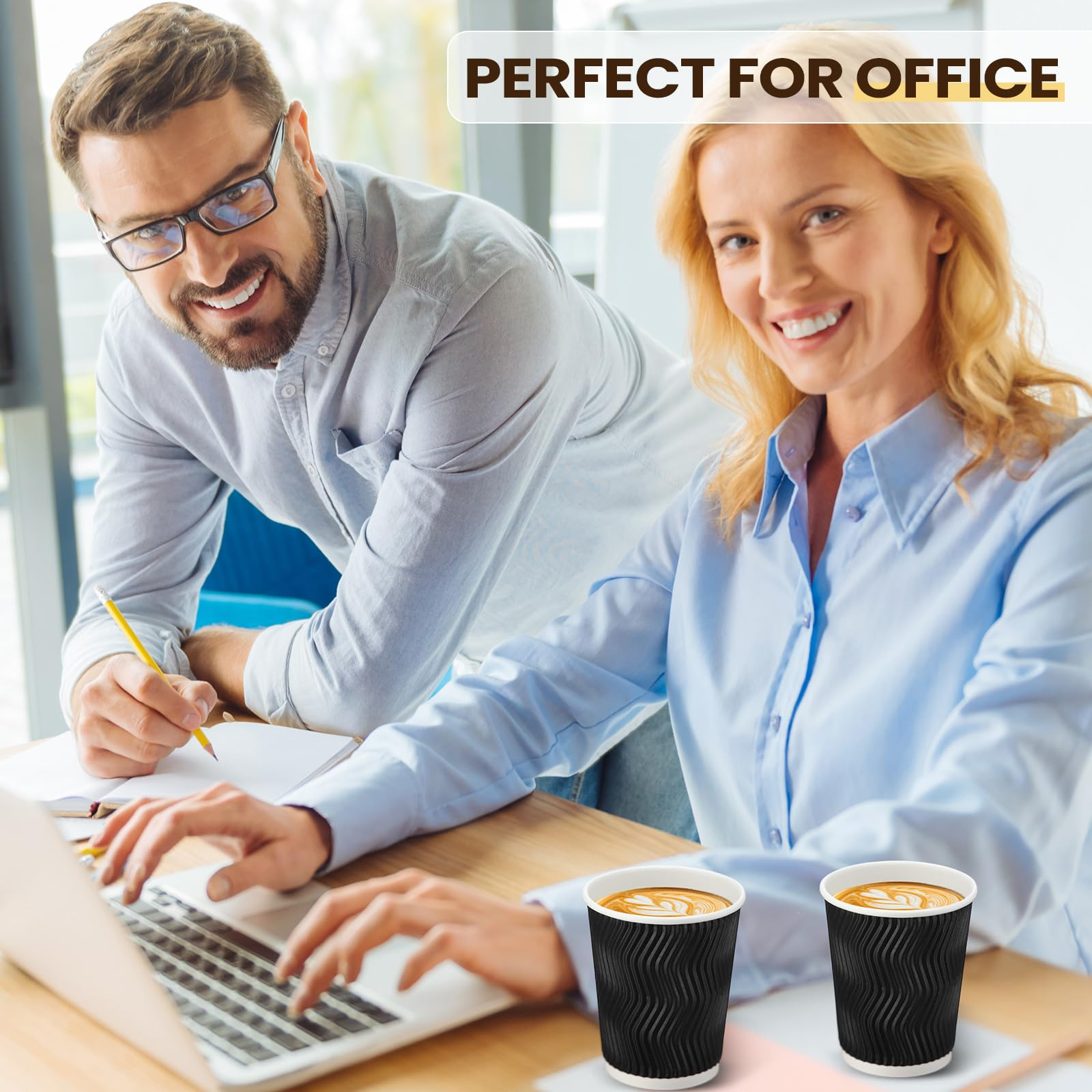 360x Triple Wall Paper Coffee Cups w/Lids (8oz) Disposable Takeaway Bulk in Black 8