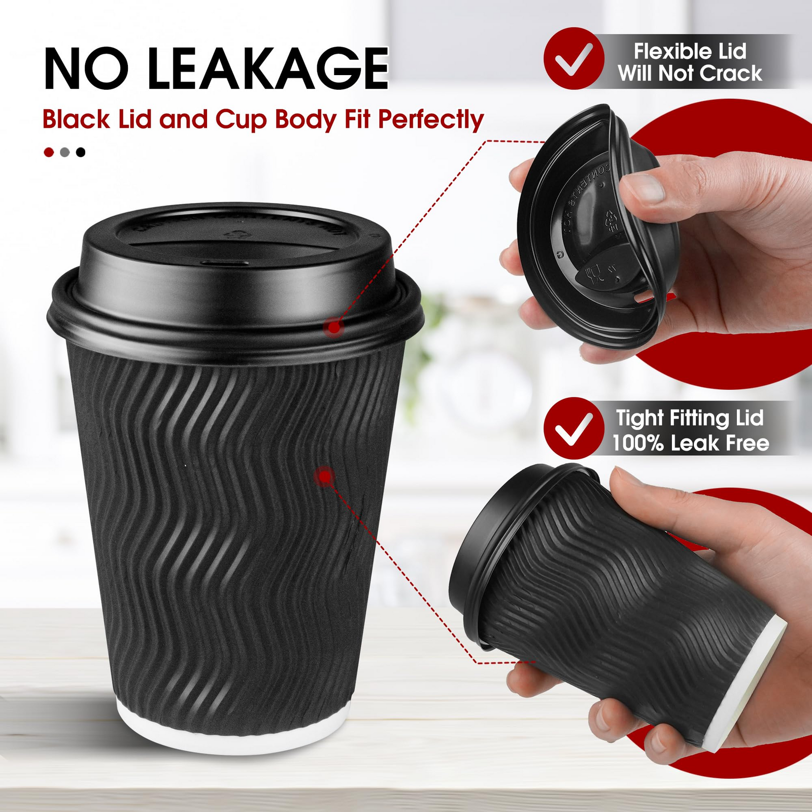 360x Triple Wall Paper Coffee Cups w/Lids (12oz) Disposable Takeaway Bulk in Black 5