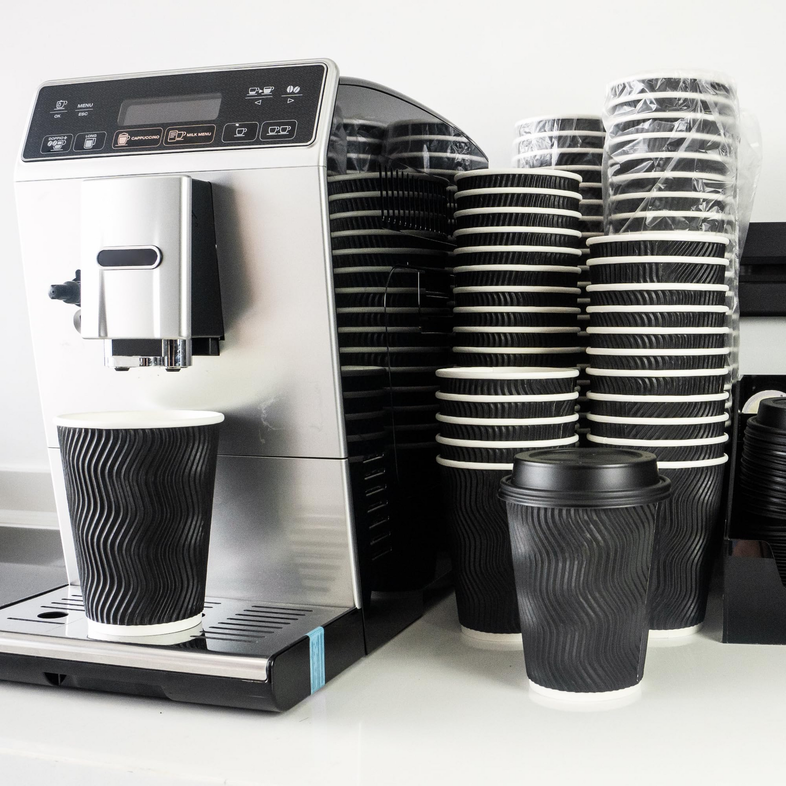 360x Triple Wall Paper Coffee Cups w/Lids (12oz) Disposable Takeaway Bulk in Black 6