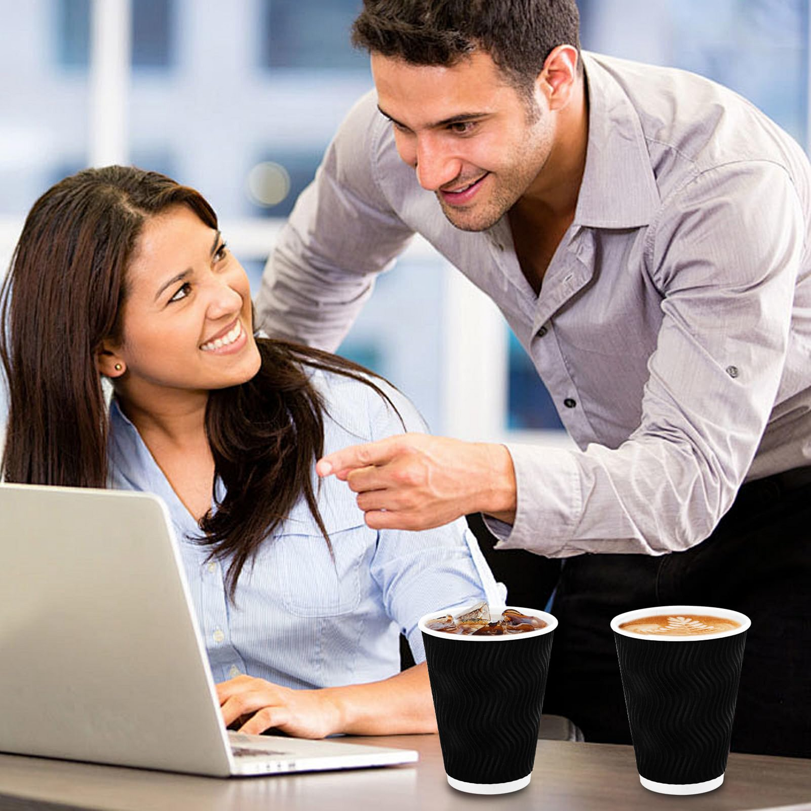 500x Triple Wall Coffee Cups (12oz) Disposable Takeaway BPA Free Paper Bulk in Black 5