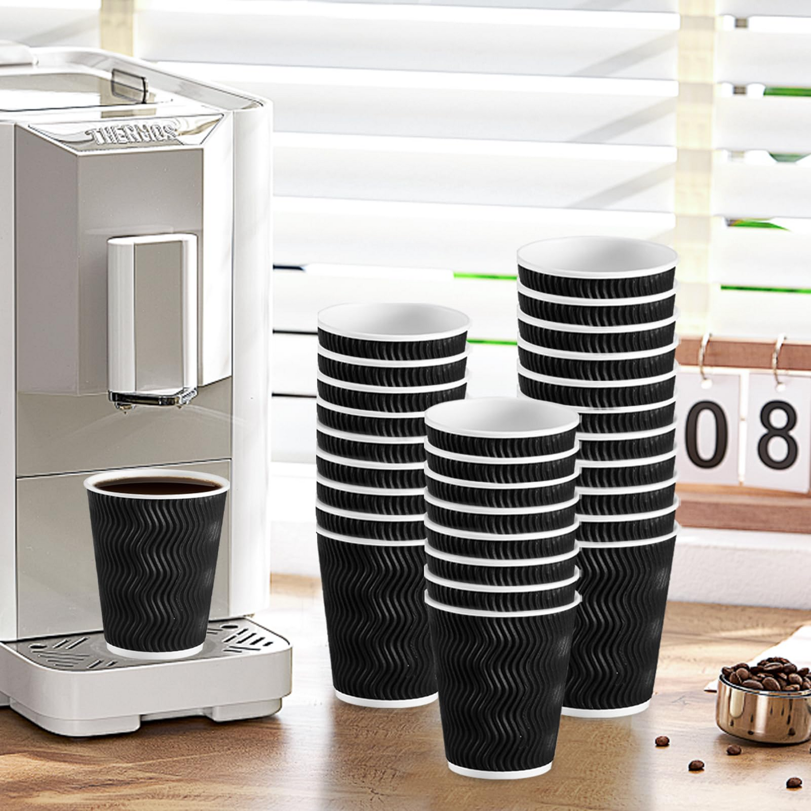 500x Triple Wall Coffee Cups (12oz) Disposable Takeaway BPA Free Paper Bulk in Black 6