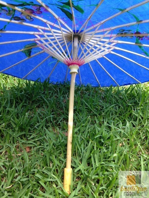 PARASOL UMBRELLA Chinese Japanese Bamboo Flower Pattern Fabric 80cm Diameter - Blue 4