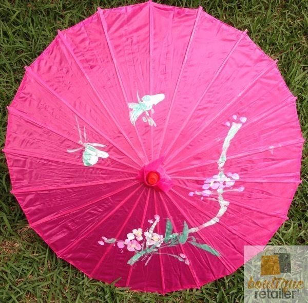 PARASOL UMBRELLA Chinese Japanese Bamboo Flower Pattern Fabric 80cm Diameter - Hot Pink 3