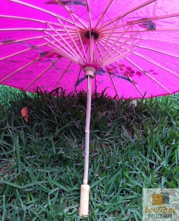 PARASOL UMBRELLA Chinese Japanese Bamboo Flower Pattern Fabric 80cm Diameter - Hot Pink 4