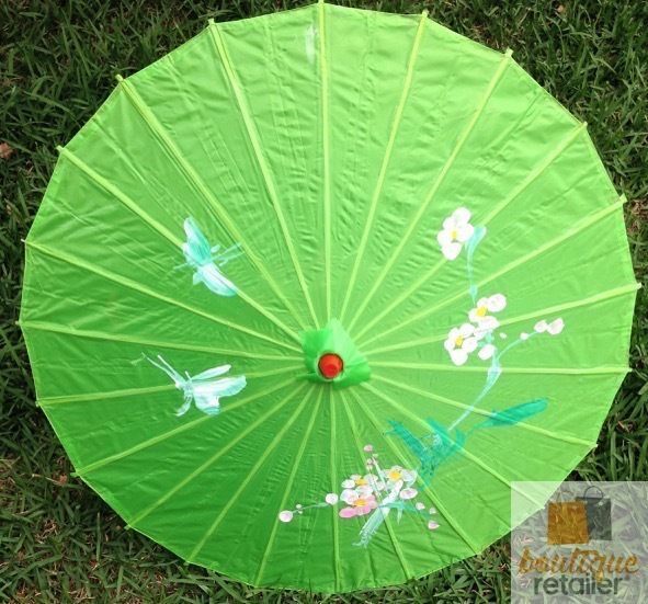 PARASOL UMBRELLA Chinese Japanese Bamboo Flower Pattern Fabric 80cm Diameter - Light Green 3