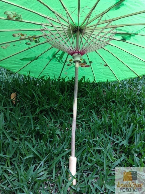 PARASOL UMBRELLA Chinese Japanese Bamboo Flower Pattern Fabric 80cm Diameter - Light Green 4