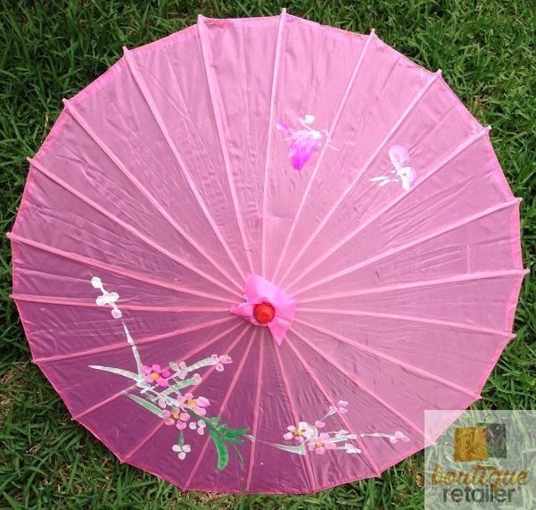 PARASOL UMBRELLA Chinese Japanese Bamboo Flower Pattern Fabric 80cm Diameter - Light Pink 3