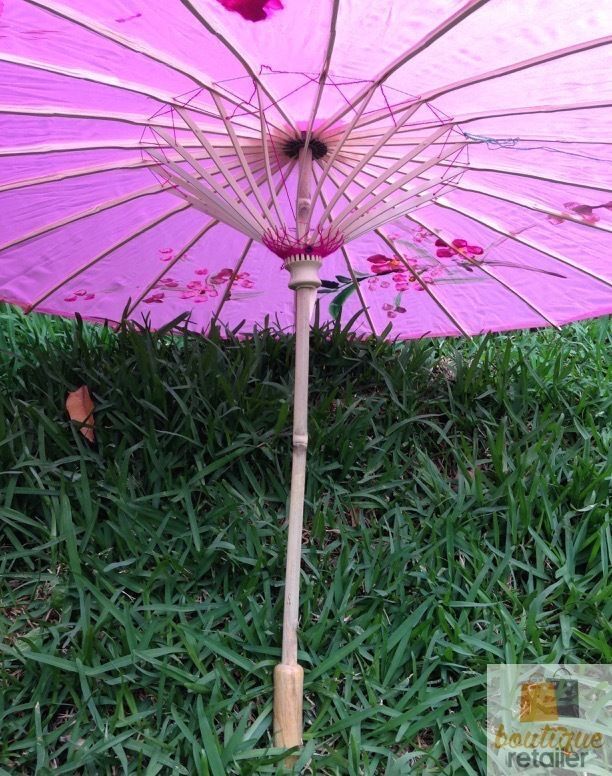PARASOL UMBRELLA Chinese Japanese Bamboo Flower Pattern Fabric 80cm Diameter - Light Pink 4