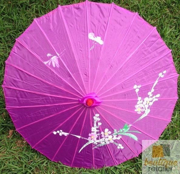 PARASOL UMBRELLA Chinese Japanese Bamboo Flower Pattern Fabric 80cm Diameter - Purple 3