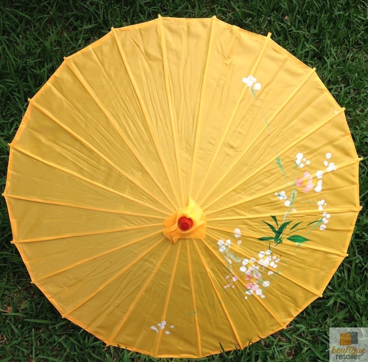 PARASOL UMBRELLA Chinese Japanese Bamboo Flower Pattern Fabric 80cm Diameter - Yellow 3